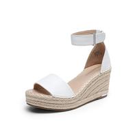 DREAM PAIRS Sandales compensées espadrilles pour femme, sandales d'été habillées à bout ouvert avec sangle de cheville réglable et semelle intérieure souple, blanc, 37.5 EU
