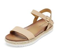 DREAM PAIRS Sandales Compensées Femme à Bride Cheville Ouverte - Espadrilles Plateforme Décontractées Été,Size 41.5,Nue/PU,Sunna