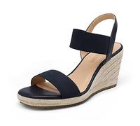DREAM PAIRS Sandales Compensées pour Femme Confortables Sandale d’été Classique et Elégante Chaussure à Enfiler,Size 39,Marine,SDPW222W