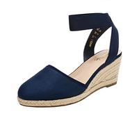 DREAM PAIRS Sandales Compensées pour Femmes Bout Ouvert Bride à la Cheville Espadrilles Sandale à Talon Compensé Été Classique Marine Amanda-1 Taille 37