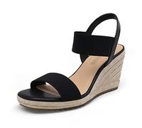 DREAM PAIRS Sandales Femme Compensées Été Confortables Espadrilles à Talon Compensé, Bride Élastique, Antidérapantes, Faciles à Enfiler,Size 41,Noir,SDPW222W