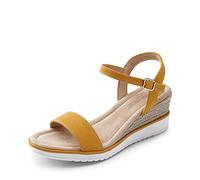 DREAM PAIRS Sandales Femme Été Compensées Espadrilles Plateforme Confortables Bride Cheville Boucle Ajustable Chaussures Été Femme Plage Vacances Élégantes,Size 37,Jaune,SDPW2342W-E
