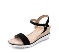 DREAM PAIRS Sandales Femme Été Compensées Espadrilles Plateforme Confortables Bride Cheville Boucle Ajustable Chaussures Été Femme Plage Vacances Élégantes,Size 39,Noir,SDPW2342W-E