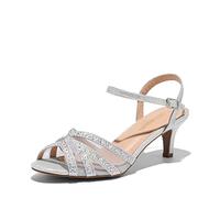 DREAM PAIRS Sandales Femmes à Talons Bas Chaussures à Paillettes Chaussure de Danse Talons Hauts pour Femmes Sandale à Talon Aiguille NINA-166,Size 37,Argent,NINA-166