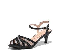 DREAM PAIRS Sandales Femmes à Talons Bas Chaussures à Paillettes Chaussure de Danse Talons Hauts pour Femmes Sandale à Talon Aiguille NINA-166,Size 39,Noir,NINA-166
