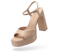 DREAM PAIRS Talons hauts plateforme pour femmes | Sandales à talons hauts à bout carré avec sangle de cheville pour fête de mariage, événement formel, talon bloc de 11,40 cm