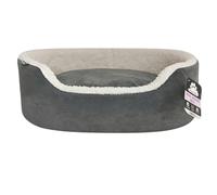 Dream Paws Grand lit Ovale pour Chien - Lavable en Velours - Super Doux et Confortable - Doublure en Sherpa - Coussin Amovible - Base antidérapante - Gris - 80 x 60 x 19 cm (L x l x H)
