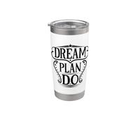 Dream Plan Do Motivational Vintage Gobelet isotherme en acier inoxydable double paroi