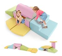 DREAMADE 10 PCS Parcours Motricité Bébé, Bloc de Construction en Mousse Souple pour Tout-Petits, Surface en Similicuir, Module d'escalade d'Intérieur pour Enfants de 1-3 Ans (Rose & Jaune)