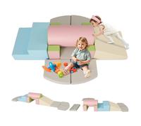 DREAMADE 10 PCS Parcours Motricité Bébé, Bloc de Construction en Mousse Souple pour Tout-Petits, Surface en Similicuir, Module d'escalade d'Intérieur pour Enfants de 1-3 Ans (Rose & Gris)