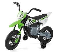 DREAMADE 12V Moto Électrique pour Enfants 3-8 Ans, Voiture Électrique avec Musique, Connexion sans Fil, Moto Enfant avec 2 Roues Stabilisatrices et Suspension (Vert)