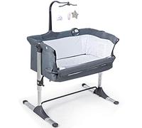 DREAMADE 2 en 1 Berceau Bébé Pliable, Lit Bébé Cododo avec Côté Repliable,Sangle pour Fixation et Roues, Boîte à Musique et Arceau de Jouet, 4 Niveaux de Hauteur,97x70x(68-85) cm(L x I x H) (Gris)