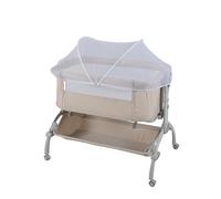 DREAMADE 2 en 1 Lit Cododo Bébé avec Matelas&Moustiquaire,Lit Parapluie Nouveau-né 0-6 Mois à 7 Hauteur Réglable,Roues Universelles avec Frein Berceau 95x65x85,5CM Charge 9 KG (Beige)