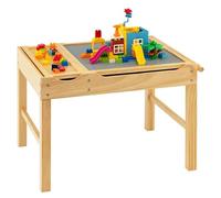 DREAMADE 2 en 1 Table de Jeux pour Enfants en Bois Réversible et Multi-Activités, avec Grand Rangement, Rouleau de Papier, Naturel