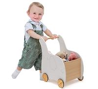 DREAMADE 2 en 1 Trotteur Bébé avec Coffre à Jouets,Chariot de Marche en Bois 1+Ans,Jouet Educatif Éléphant avec Roues et Poignée Antidérapantes pour Garçon Fille (Blanc)