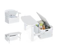 DREAMADE 3 en 1 Coffre à Jouets en Bois 60x34x57CM,Ensemble Table et Chaise avec Boîte de Rangement,pour Enfants 3-7Ans,Blanc