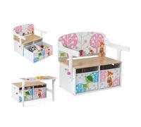 DREAMADE 3 en 1 Coffre à Jouets Enfant 60x42x57CM avec Dossier,Table et Chaise Enfant Convertible avec 2 Boîte en Tissu Amovibles,Banc de Rangement Enfants en Bois Charge 60KG(Blanc)
