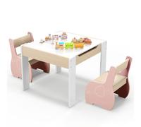 DREAMADE 3 en 1 Ensemble Table et 2 Chaises Enfant 3-6 Ans Table d'Activité avec Tableau Noir,Dossier Ergonomique,Boîtes de Rangement,Motif Éléphant pour Dessiner,Étudier (Rose)