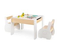 DREAMADE 3 en 1 Ensemble Table et 2 Chaises Enfant avec Tableau Noir, Plateau Amovible, Boîtes de Rangement, pour 3-6 Ans, Blanc