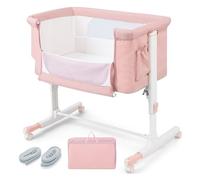 DREAMADE 3 en 1 Lit Cododo Bébé avec Matelas Lit Berceau Nouveau-né 0-6 Mois Pliant à Hauteur Réglable,Inclinaison 10°,Roues Universelles avec Frein Charge 9 KG (Rose)