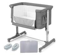 DREAMADE 3 en 1 Lit Cododo Bébé avec Matelas Lit Berceau Nouveau-né Pliant à Hauteur Réglable,Inclinaison 10°,Roues Universelles avec Frein Charge 9 KG 0-6 Mois (Gris)