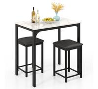 DREAMADE 3PCS Table à Manger, 90 x 60 cm 1 Table de Bar + 2 Tabourets Rembourrés, Repose-Pieds Intégrés, pour Cuisine, Salle à Manger & Salon