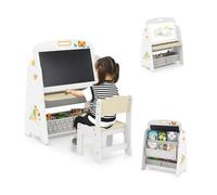 DREAMADE 4 en 1 Chevalet d'Art pour Enfants 3+ Ans avec Tabouret Tableau Effaçable à Sec Magnétique Double Face Porte-Livre Gris