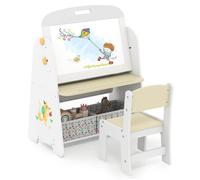 DREAMADE 4 en 1 Chevalet d'Art pour Enfants 3+ Ans avec Tabouret Tableau Effaçable à Sec Magnétique Double Face Porte-Livre