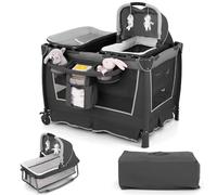 DREAMADE 4 en 1 Lit Bebe Parapluie, 0-36 Mois, Lit de Voyage avec Berceau Portable, Table à Langer et Parc pour Enfants, 103 x 74 x 73 cm (Gris)