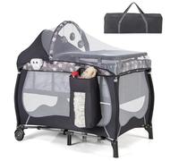 DREAMADE 4 en 1 Lit Parapluie Bébé 102x72x74CM avec Matelas&Moustiquaire Lit de Voyage Tout-Petites 0-3 Ans avec Porte-Couche,Roue Verrouillable,Table à Langer,Boîte à Musique,Charge 15KG (Étoilé)