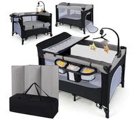 DREAMADE 5 en 1 Lit Bébé 110x76x82CM avec Matelas Lit Cododo Tout-Petites 0-9Mois avec Hauteur Réglable,Bascule 5-10°,Gris