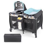 DREAMADE 5 en 1 Lit Parapluie Bébé 0-3 Ans, Lit Cododo Pliable avec Matelas 106 x 74 x 74 cm Table à Langer et Berceau, Jouets Suspendus, Boîte à Musique et Sac de Transport (Bleu)