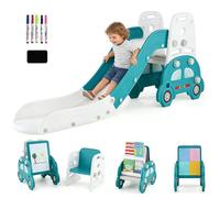 DREAMADE 5 en 1 Toboggan Enfant Pliable avec Chevalet d'art, Tabouret, Bibliothèque, Tableau Blanc Double Face & Support pour Blocs de Construction, Aire de Jeux Intérieur pour Bebe 3+ Ans