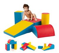 DREAMADE 5PCS Module de Motricité, Parcours Motricité Bébé en PU à Base d'eau & EPE, Jeut d'Éducation pour Enfants d'Âge Préscolaire, Convient à Maternelle, Maison (Jaune&Bleu)