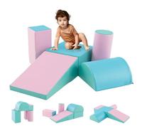 DREAMADE 5PCS Module de Motricité, Parcours Motricité Bébé en PU à Base d'eau & EPE, Jeut d'Éducation pour Enfants d'Âge Préscolaire, Convient à Maternelle, Maison (Rose&Vert)