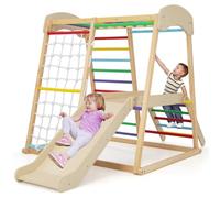 DREAMADE 6 en 1 Jeu d'escalade Intérieur, Aire de Jeu en Bois avec Portique, Toboggan, Corde et Échelles, Jeu Montessori avec Ancrages Métalliques pour 1 an+ (Multicolore)