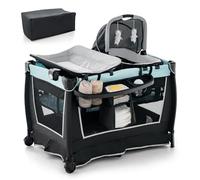 DREAMADE 6 en 1 Lit Parapluie Bébé 105x72x74CM avec Matelas Lit de Voyage Tout-Petites 0-3 Ans avec Porte-Couche&Table à Langer&Roue Verrouillable&Boîte à Musique,Berceau Charge 15KG (Vert)