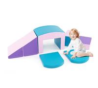DREAMADE 6 PCS Module Motricité Bébé, Blocs de Construction en Mousse pour Enfant avec Housse en Cuir Étanche et Fermetures Auto-agrippantes, Parcours de Motricité Bébé pour 1+ Ans (Violet-Bleu)