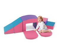 DREAMADE 6 PCS Module Motricité Bébé, Blocs de Construction en Mousse pour Enfant avec Housse en Cuir Étanche et Fermetures Auto-agrippantes, Parcours de Motricité Bébé pour 1+ Ans (Rose-Bleu)