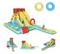 DREAMADE 7 en 1 Château Gonflable Aquatique, Aire de Jeux avec Double Toboggans, Piscine, Canon à Eau, Mur d'Escalade pour Enfants