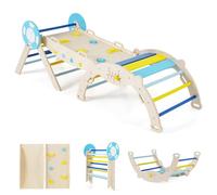 DREAMADE 7 en 1 Triangle Arche d'escalade Montessori en Bois Hêtre, Jeux d'escalade Pliable pour Enfants, Parcours Motricité Bébé avec Rampe & Échelle, Charge Max. 50kg (Petit Capitaine,Bleu)