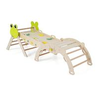 DREAMADE 8 en 1 Triangle Arche d'escalade Montessori en Bois Hêtre, Jeux d'escalade Pliable pour Enfants, Parcours Motricité Bébé avec Rampe & Échelle, Charge Max. 50kg (Grenouille,Naturel)