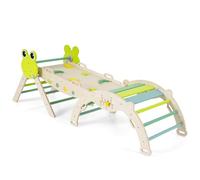 DREAMADE 8 en 1 Triangle Arche d'escalade Montessori en Bois Hêtre, Jeux d'escalade Pliable pour Enfants, Parcours Motricité Bébé avec Rampe & Échelle, Charge Max. 50kg (Grenouille,Vert)