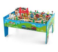 DREAMADE 80 PCS Table Circuit de Train en Bois, Table d'Activité pour Train avec Plateau Réversible, Tiroir de Rangement, 3+ Ans