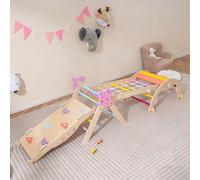 DREAMADE 9 en 1 Triangle Arche d'escalade Montessori en Bois Hêtre, Jeux d'escalade Pliable pour Enfants, Parcours Motricité Bébé, Charge Max. 50kg (Multicolore)