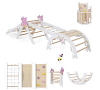 DREAMADE 9 en 1 Triangle Arche d'escalade Montessori en Bois Hêtre, Jeux d'escalade Pliable pour Enfants, Parcours Motricité Bébé, Charge Max. 50kg (Blanc)