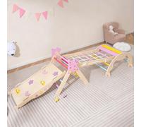 DREAMADE 9 en 1 Triangle Arche d'escalade Montessori en Bois Hêtre, Jeux d'escalade Pliable pour Enfants, Parcours Motricité Bébé, Charge Max. 50kg (Macaron)