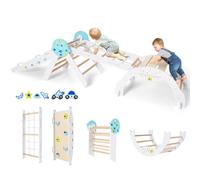 DREAMADE 9 en 1Triangle d'escalade Montessori en Bois Astronaute, Filet, Arche d’Escalade Pliable Éducative pour Enfants, Aire de Jeux Bébé pour Salon, Chambre, Maternelle (Blanc)