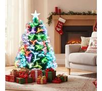 DREAMADE 95 cm Sapin de Noël Artificiel en Fibre Optique, Arbre avec Lueur Multicolore, 93 Branches, Étoile au Sommet et Base Métallique Pliable, Décoration Saisonnière pour Maison, Fête