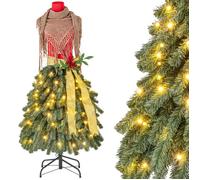 DREAMADE Arbre de Noël Artificiel 150 cm en Forme de Jupe 248 Pointes de Branches 100 LED Blanches Chaudes Baies Rouges